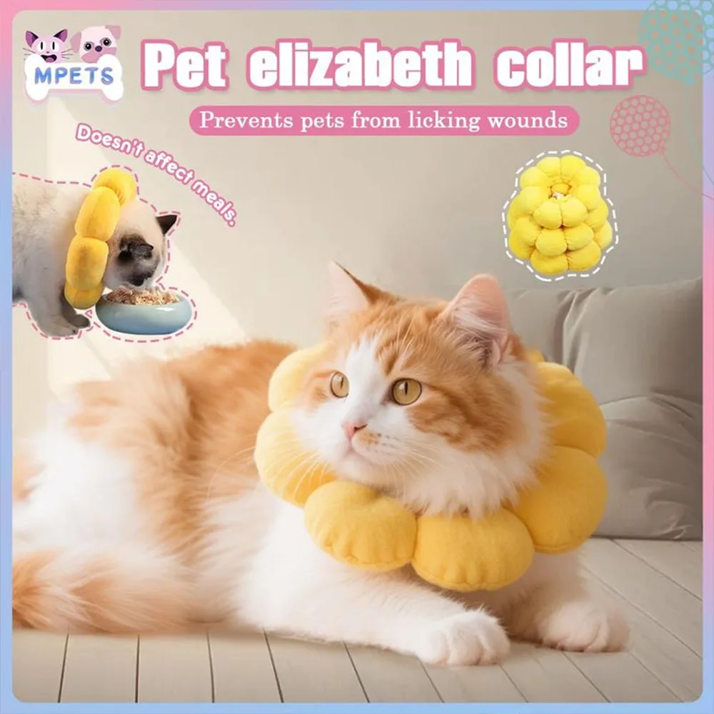 

Sunflower Soft Plush Cat Cone Collar Adjustable Anti-Lick Donut Elizabeth Collar for Cat Surgery Wound Recovery