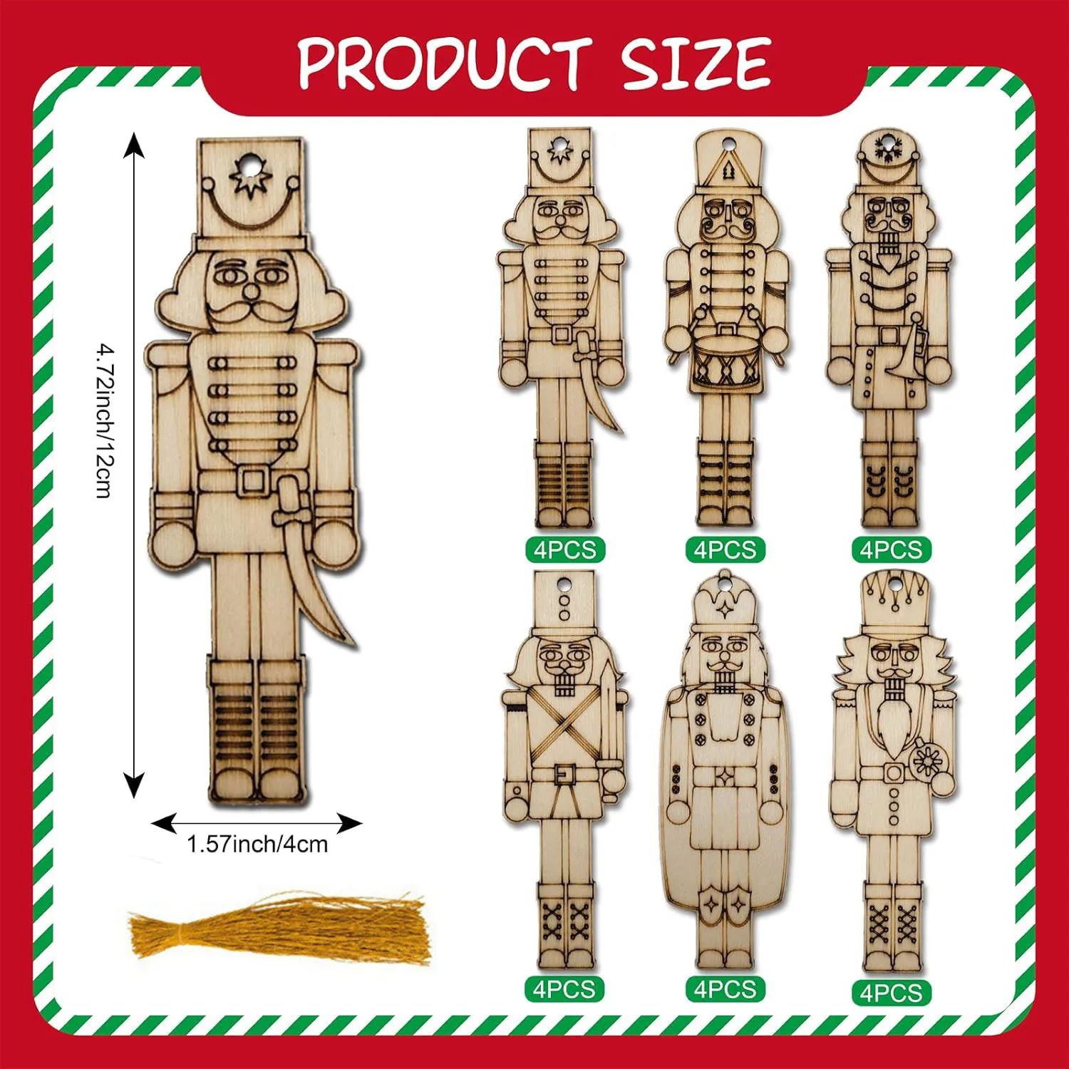 D & D 24 PC DIY คริสต์มาส Nutcracker เครื่องประดับไม้แขวนวอลนัททหารตกแต่ง BLANK Xmas หัตถกรรมสําหรับคริสต์มาส