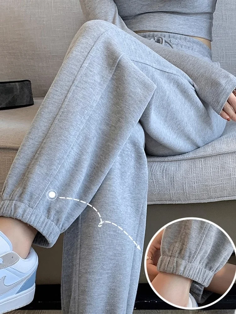 Grey High Waist Sports Pants Women's Spring Autumn Loose Cuffed Small Size Casual Harlan Sweatpants Female Trousers