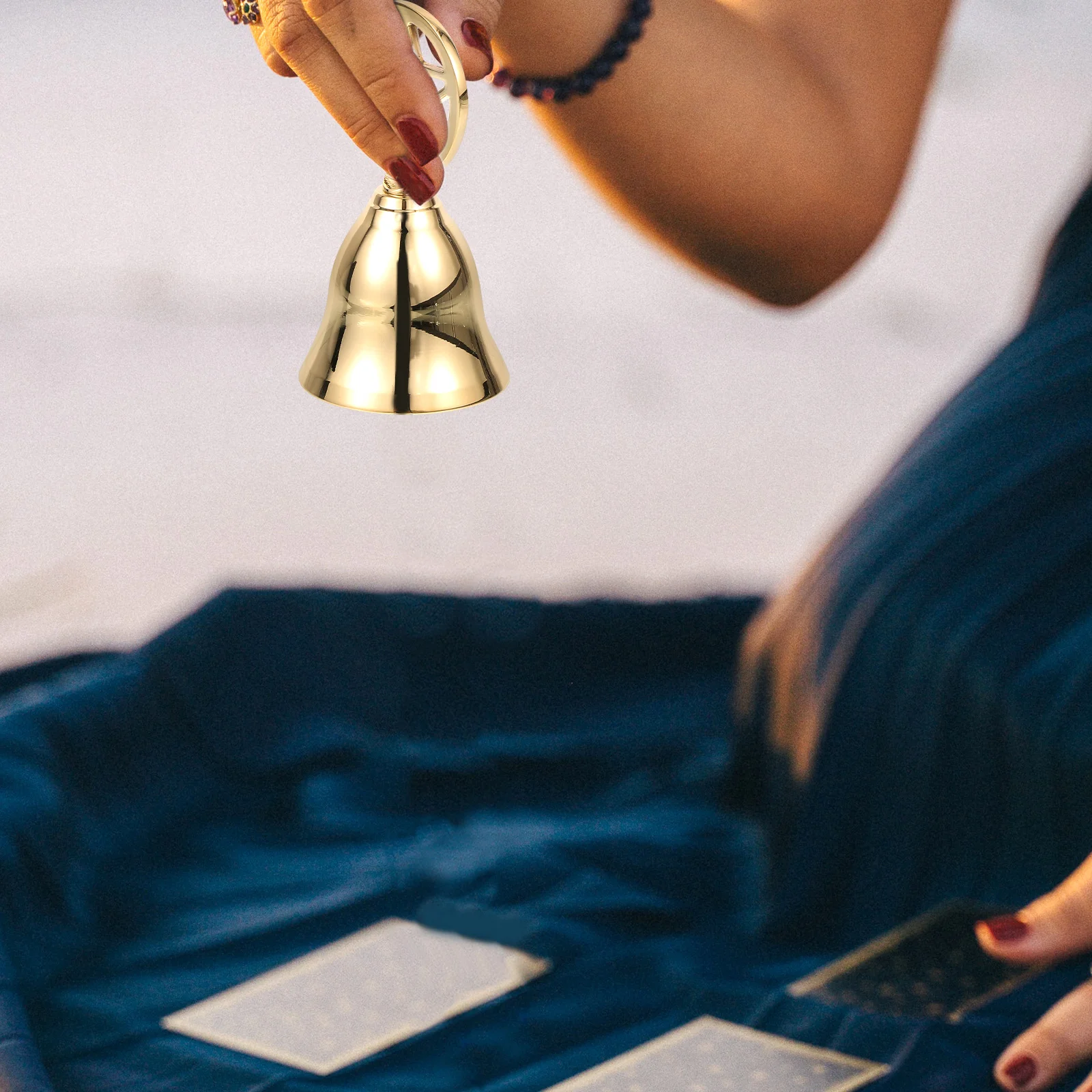 Pentagram Meditation Brass Hand Bell Service Table Tarot Ceremony Surrounding Golden Small