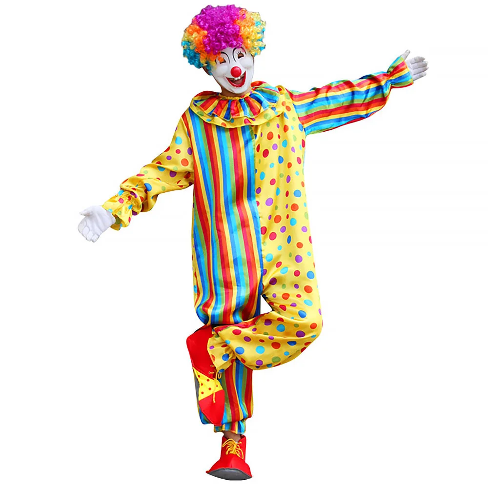 Clown Jumpsuit Hat Shoes Joker Cosplay Costumes For Adult Loose Clothing Carnival Party Dress Up