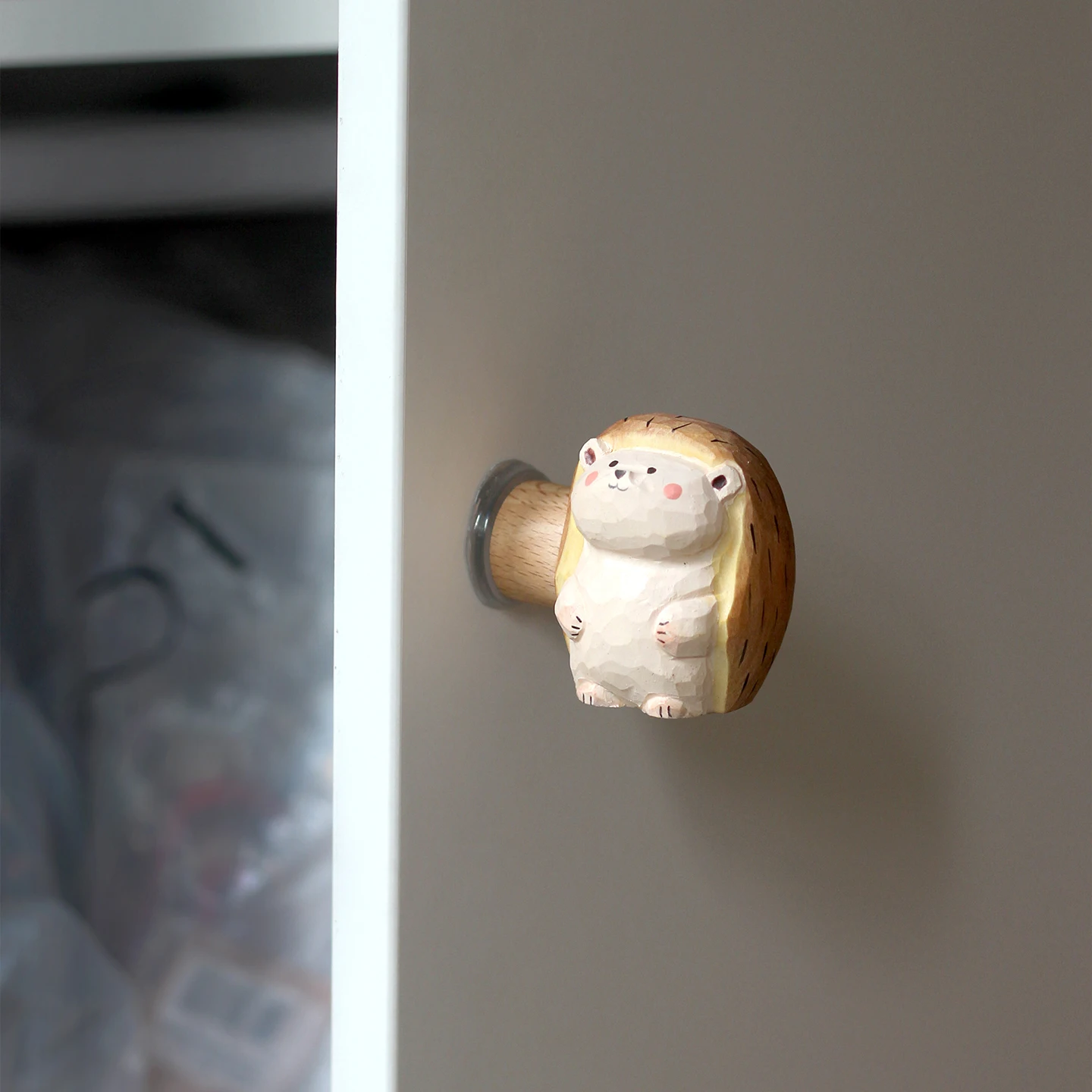 Maniglia per porta dell'armadio con gancio a fungo riccio, carino, fatto a mano, creativo, decorazione della stanza dei bambini, portico dei cartoni animati