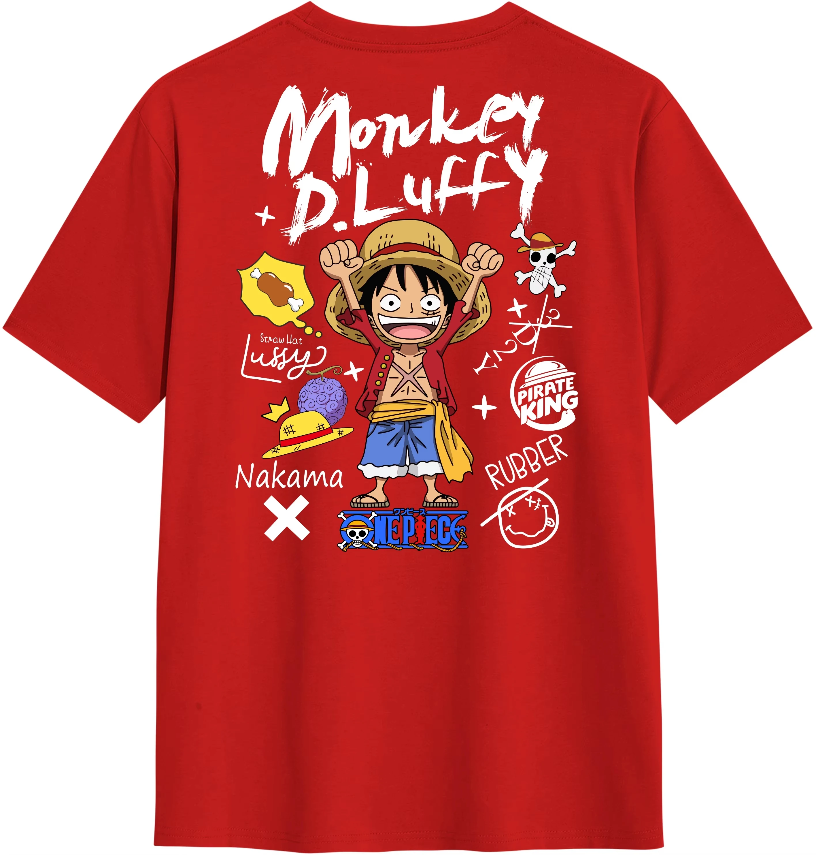 2026 New Hot Summer Summer One Piece Munchie D. Luffy _Hand-painted Graffiti Style Trend Theme Print T-shirt Adult Parent Top