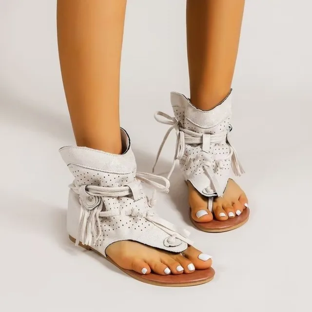 Sandalias planas bohémicas con flecos y borlas calzado verano