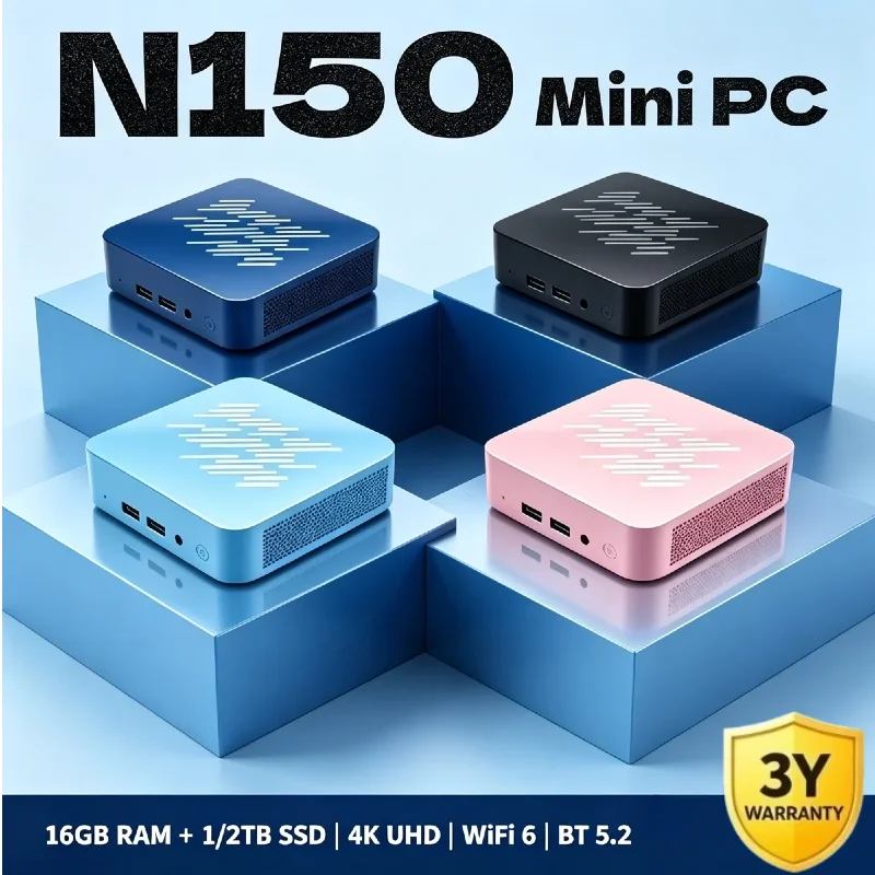 Intel Core N150 Low Power Home Office Mini Host, New Mini PC, 16GB RAM, Large SSD Storage, WiFi 6 Bluetooth 5.2, 4K HD Output