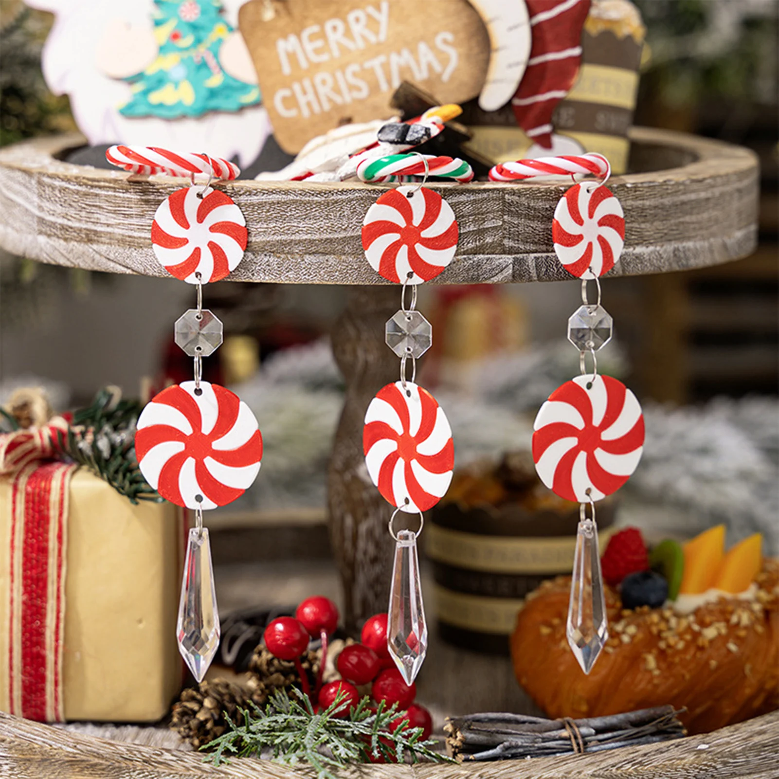 

3pcs Christmas Lollipop Hanging Ornaments Exquisite Acrylic Crystal Candy Pendant 2024 Indoor Outdoor Garden Decoration Props