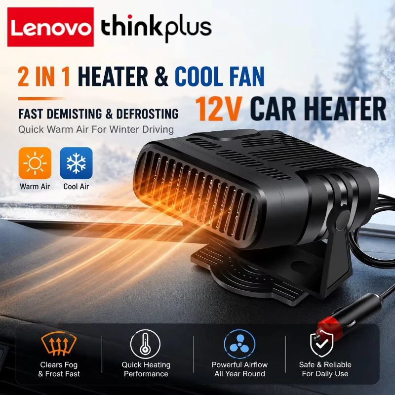 Lenovo Thinkplus Car Heater Portable Defroster Auto Windshield Defogger with Plug in Cigarette Lighter  Dryer Car Accessories
