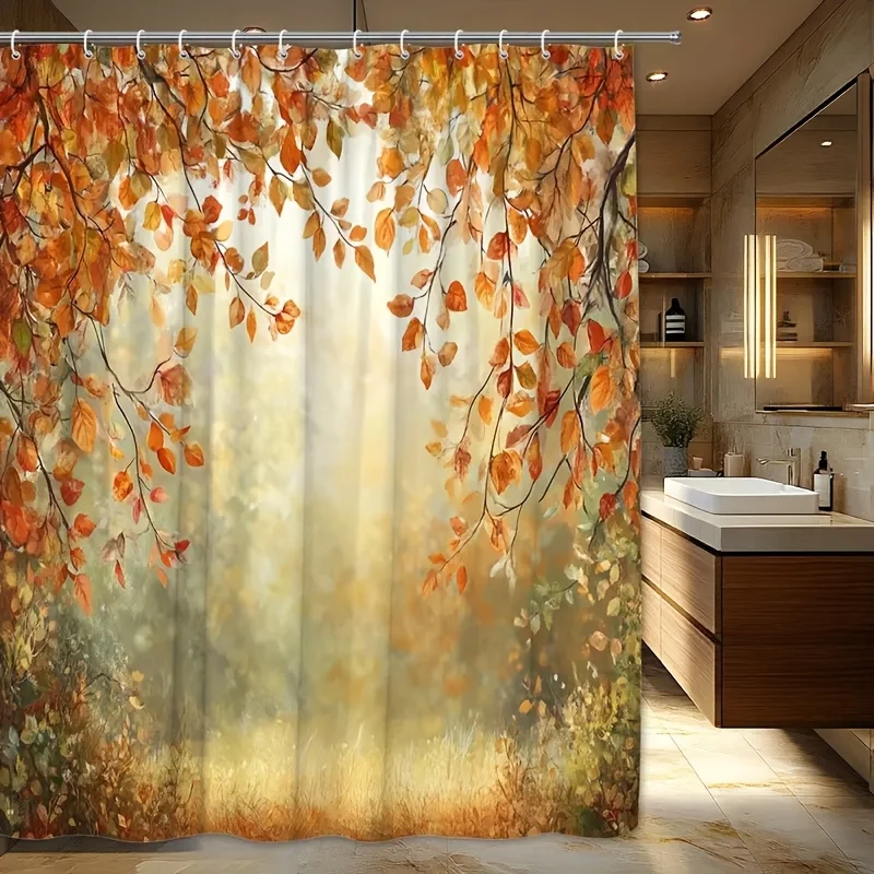 Autumn Leaf Shower Curtain Waterproof Bathroom Decor Fall Foliage Shower Curtain for Modern Home Bathroom