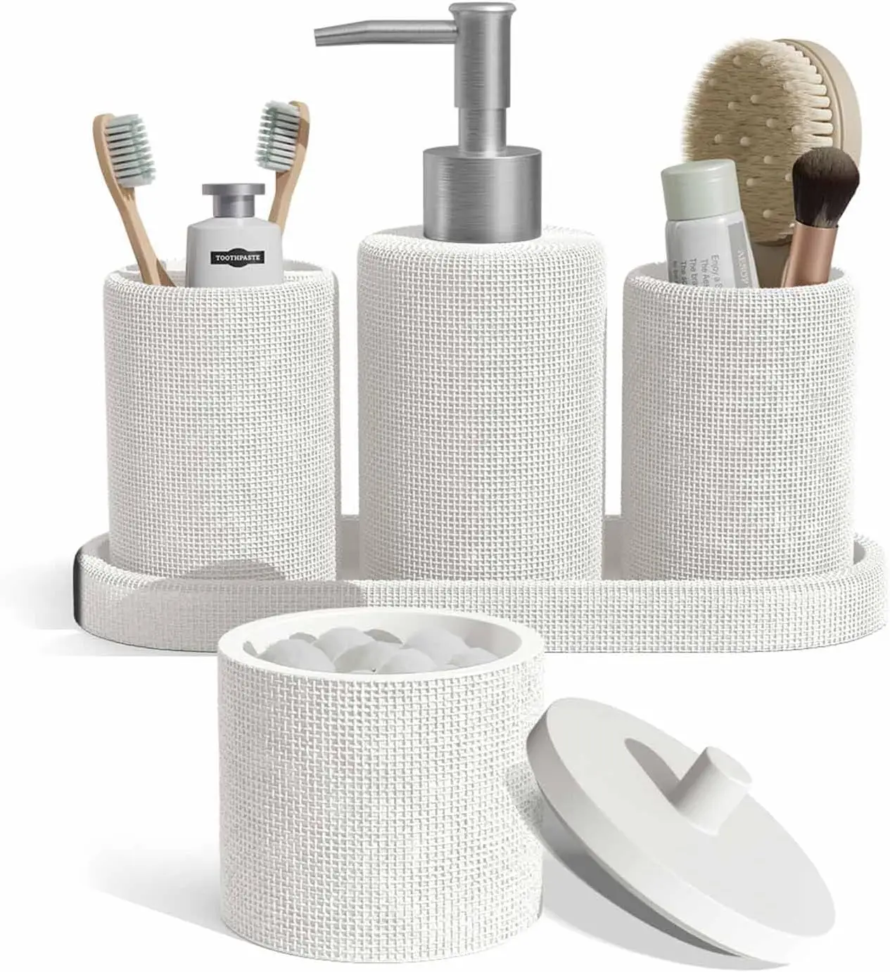 

Set - White Accessories Set, 5PC Accessory Set,Sets with Soap Dispenser, Toothb