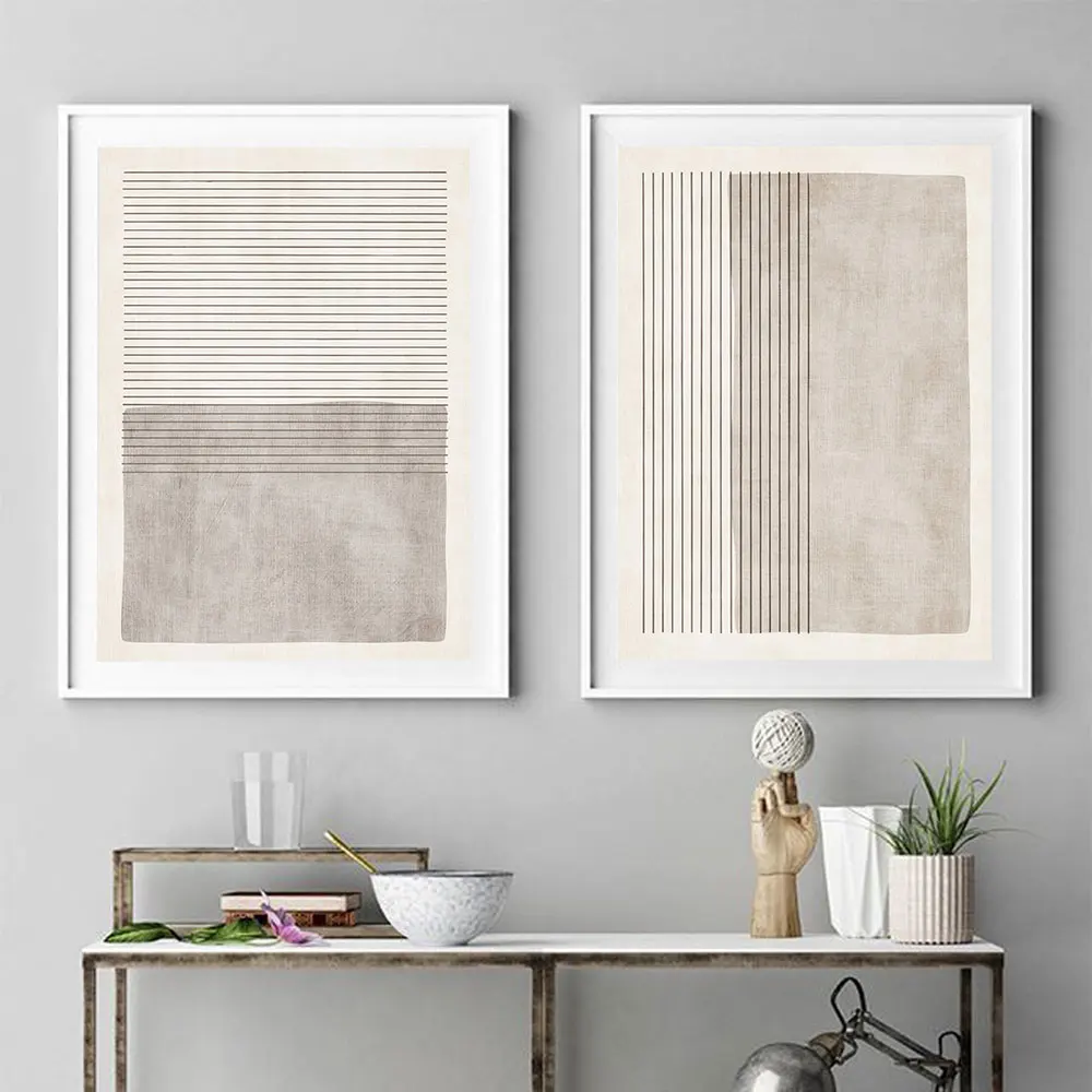 1pc frameless Canvas painting Abstract Beige Gray Posters Prints Minimalist Line Canvas Painting Wall Art Pictures Interior f