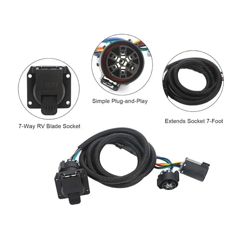 RV Trailer Wiring Harness Extension 7 Pin Connector Truck Bed 7 Way For Ford Ram Chevy GMC 56070 Wiring Plug