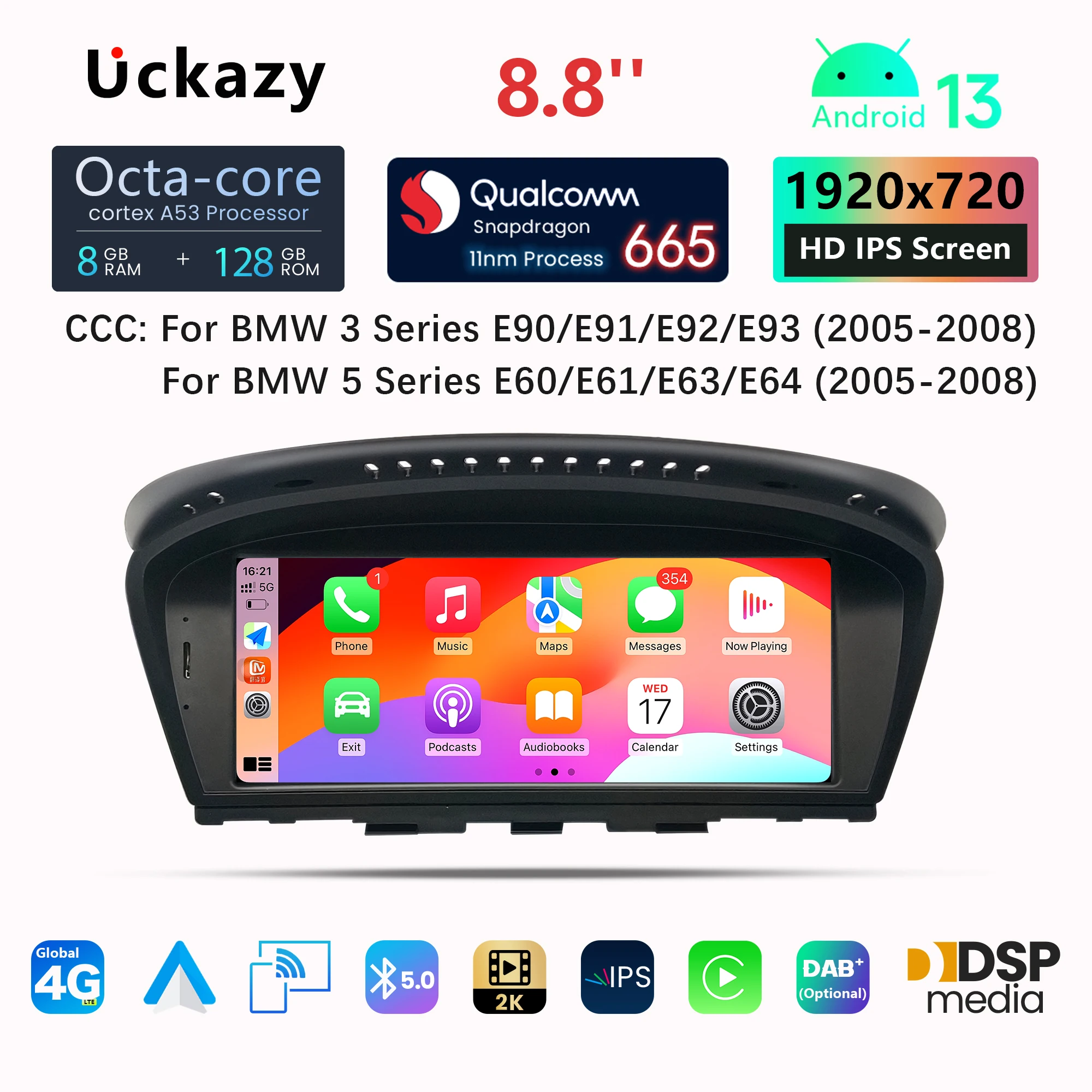 Snapdragon 665 Wireless Carplay AutoRadio Android 13 For BMW Series 5/3 E60 E61 E62 E63 E90 E91 Screen CICCCC Stereo Multimedia