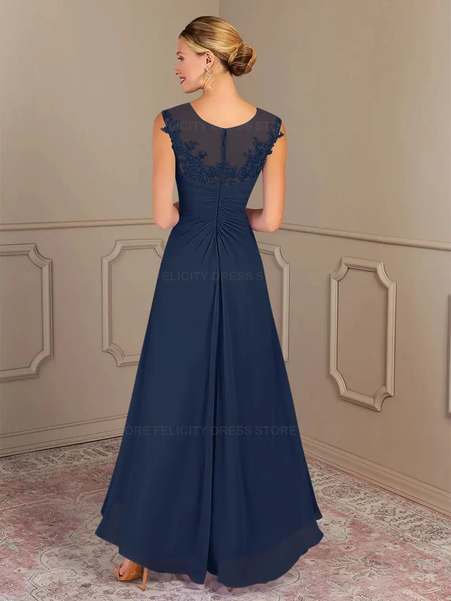 Elegant Mother of the Bride Dresses 2024 A-Line O-neck Chiffon Customized Pleated Sequins Wedding Guest Dress Vestidos de Gala