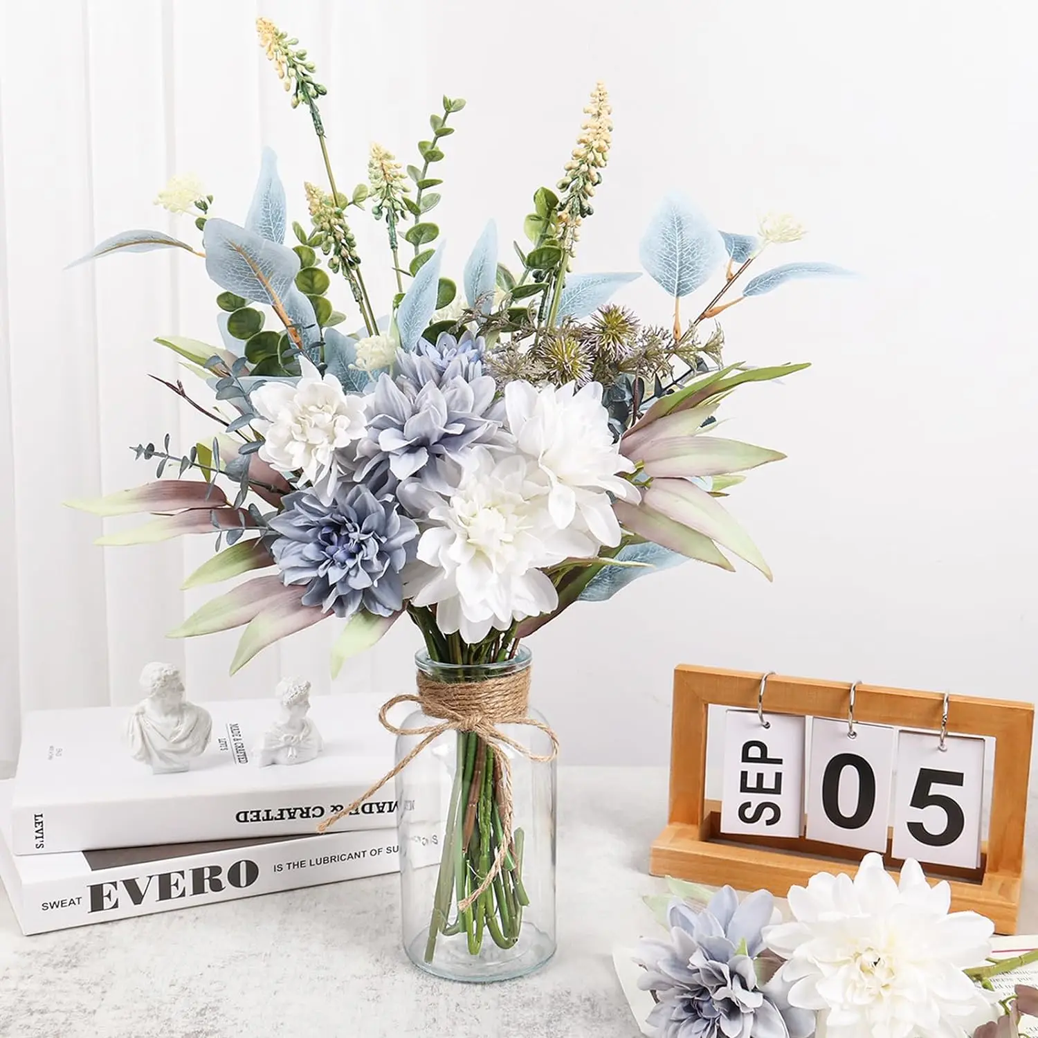 Fake Artificial Flowers Bouquet Silk Floral Arrangements Faux Flowers Plant Wedding Bride Bouquets Tables Centerpieces for Home image 2