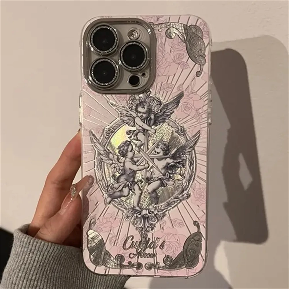 Luxury White Angel Cupid plating silver Case protection for iPhone 16 15 13 12 11 14 Pro Max 15 Plus Coque