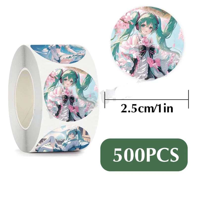 500Pcs/Set Kawaii Hatsune Miku Stickers for Seal Labels Round cute Multi Color Labels Sticker handmade offer Stationery Sticker