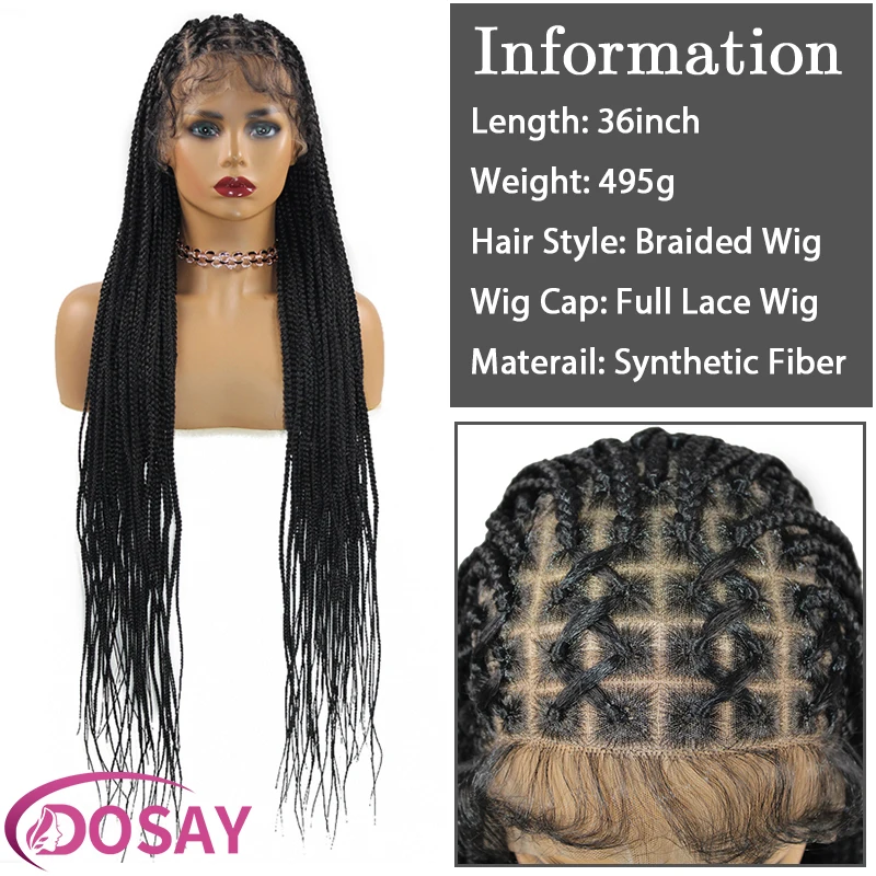 36inch Synthetic Full Lace Box Braids Wig with Bang Super Long Knotless Braid Lace Front Wigs Criss Cross Braided Wigs for Women