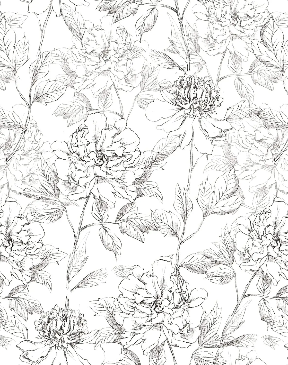 Black White Peel and Stick Wallpaper Vintage Botanical Birds Contact Paper Floral Self Adhesive Wallpaper for Walls Cabinets