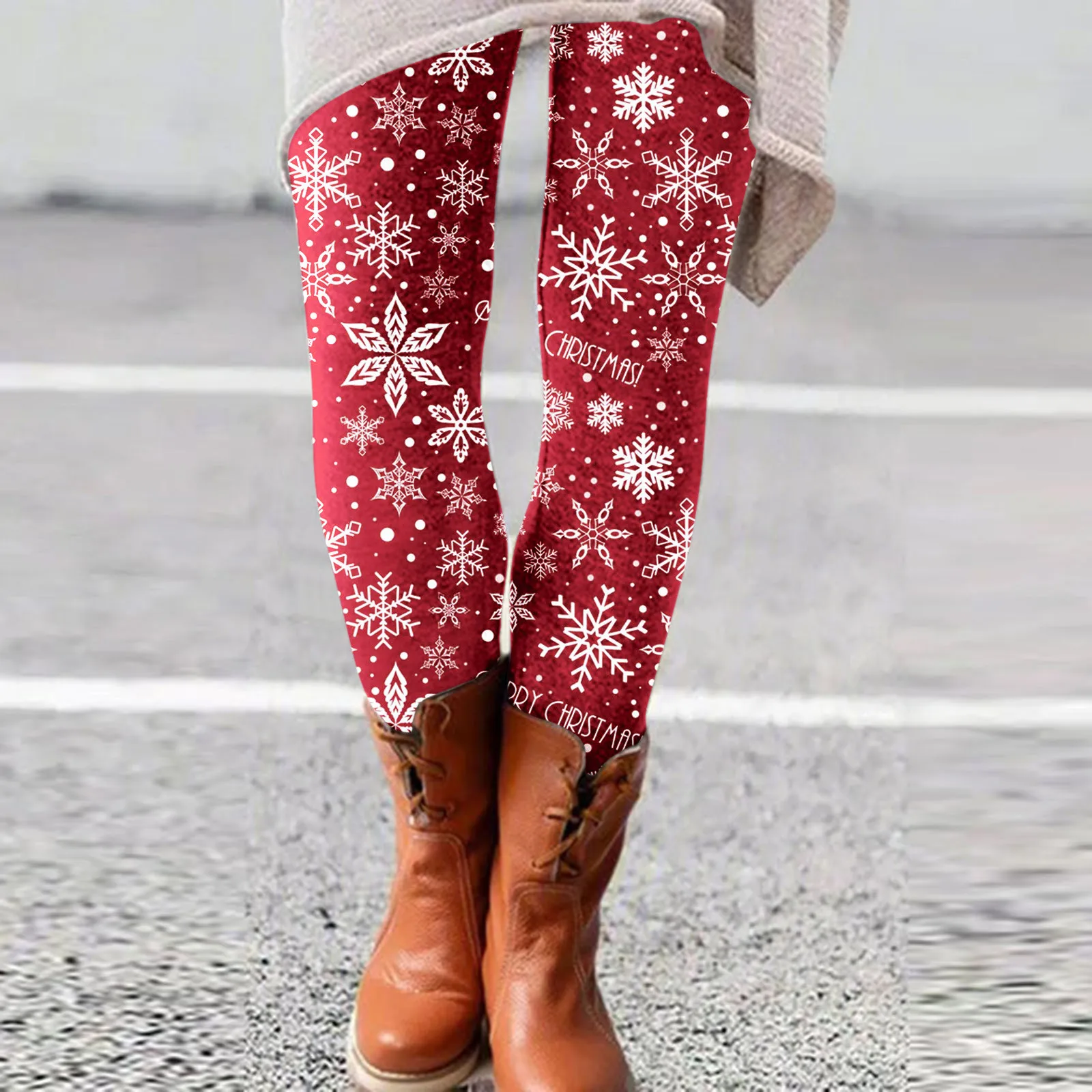 Women Christmas Printed Elastic All-Match Slim Casual Long Boot Pants Leggings Gradient 3d Snowflake Plaid Printing Sports Pants