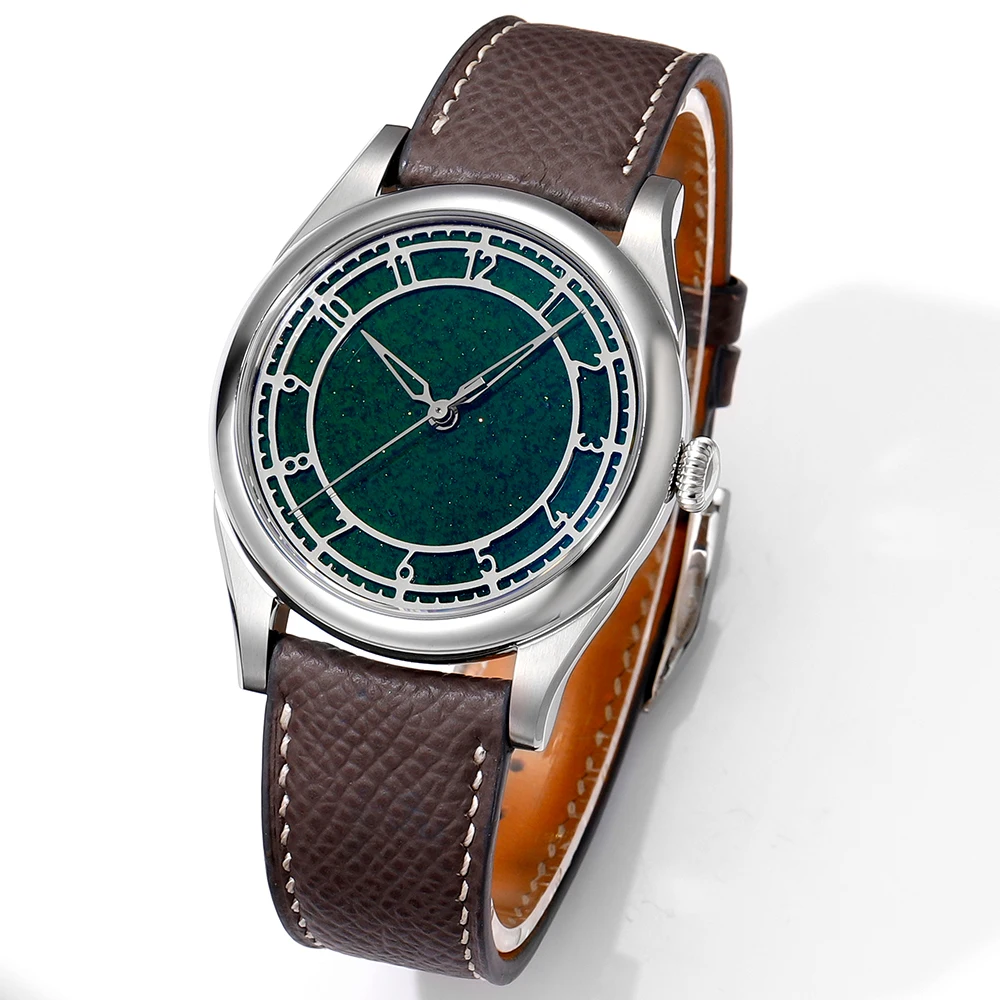 HUASUO 38mm 316L Stainless Steel Business Dress Men Watch Blue Aventurine Dail Aautomatic Mechanical SW200 Sapphire Crystal