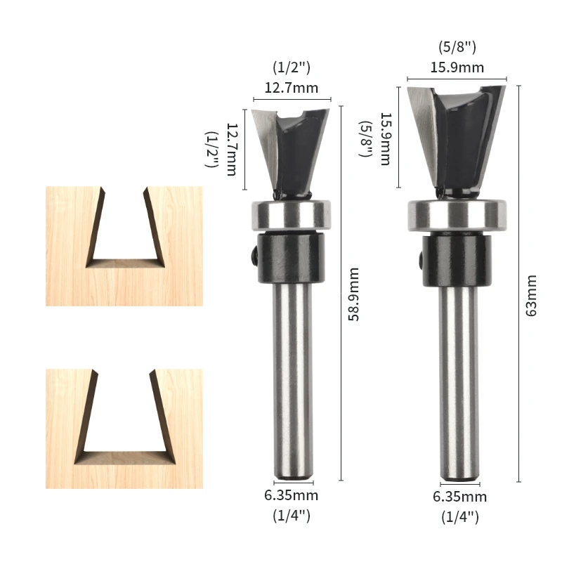 NXWIND 6MM 6.35MM Shank Dovetail Bit With Bearing Router Bit Woodworking Milling Cutter For Wood Bit Face Mill End Mill