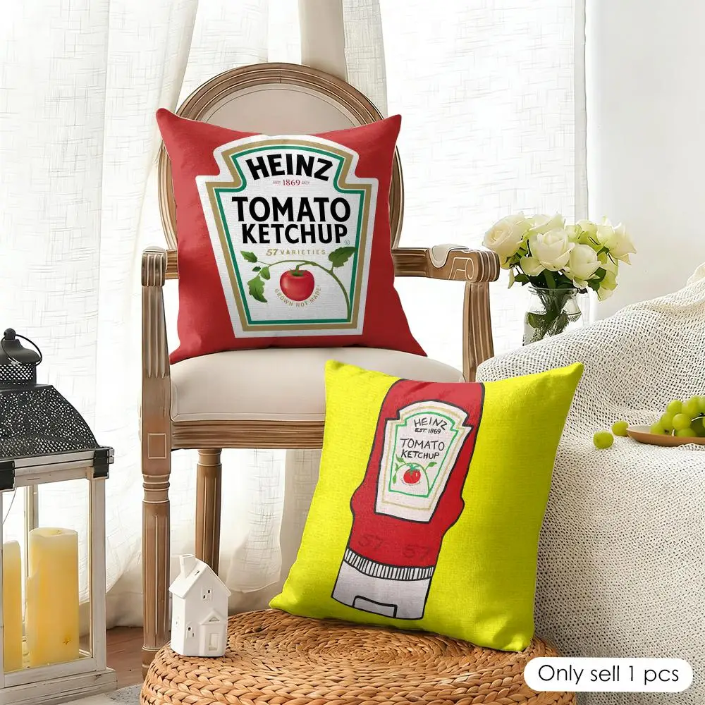 Funny H-Heinz Tomato Ketchup Cushion Cover Organic Linen Square Pillow Case Durable Non-Allergenic And Kind To Skin