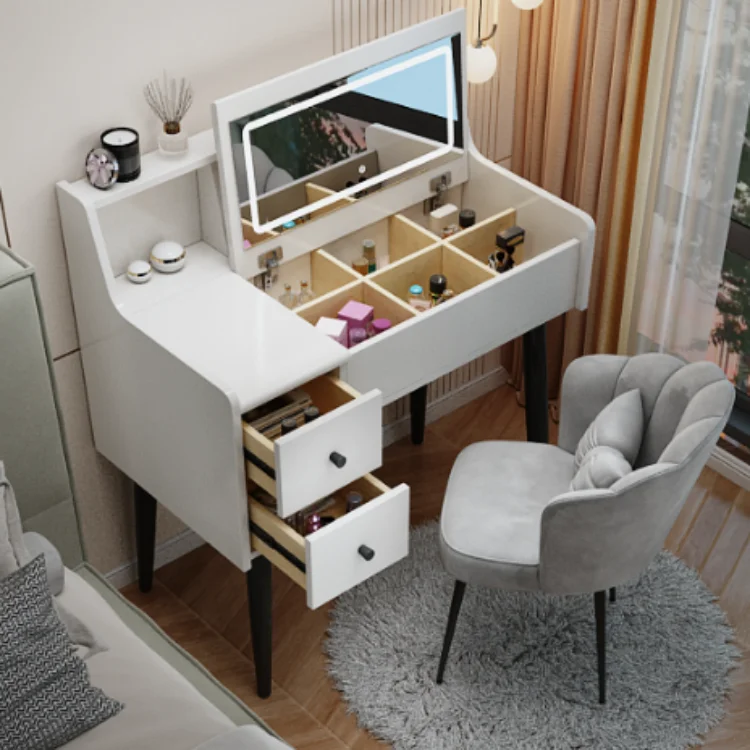 Modern Split Drawer Dressing Table with Hide Flip Cover Light Mirror for Bedroom Vanity Makeup Deskpromote sales