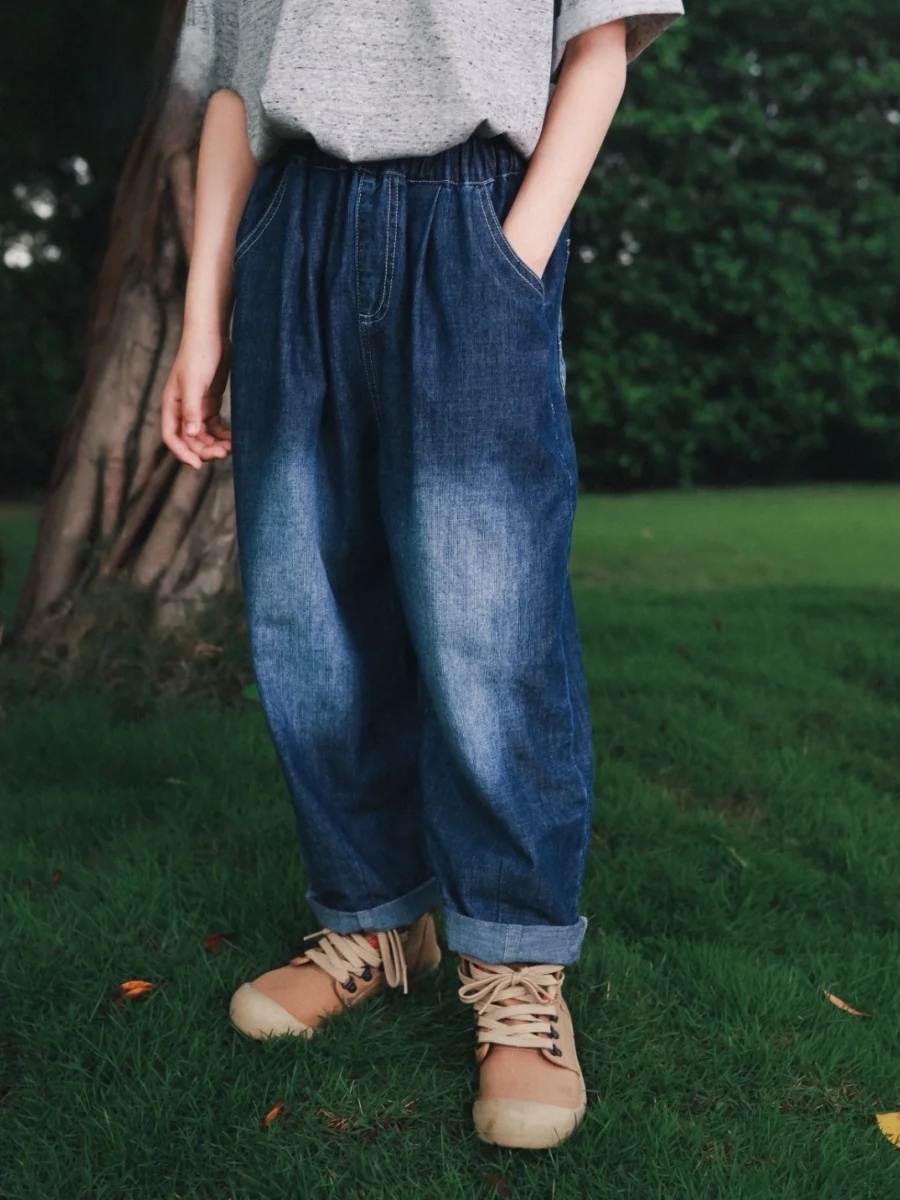 Facec Cool Feeling Vintage Distressed Denim Pants for Boys Loose Fit Outdoor Sports Long Trousers Cotton Casual mid Waist