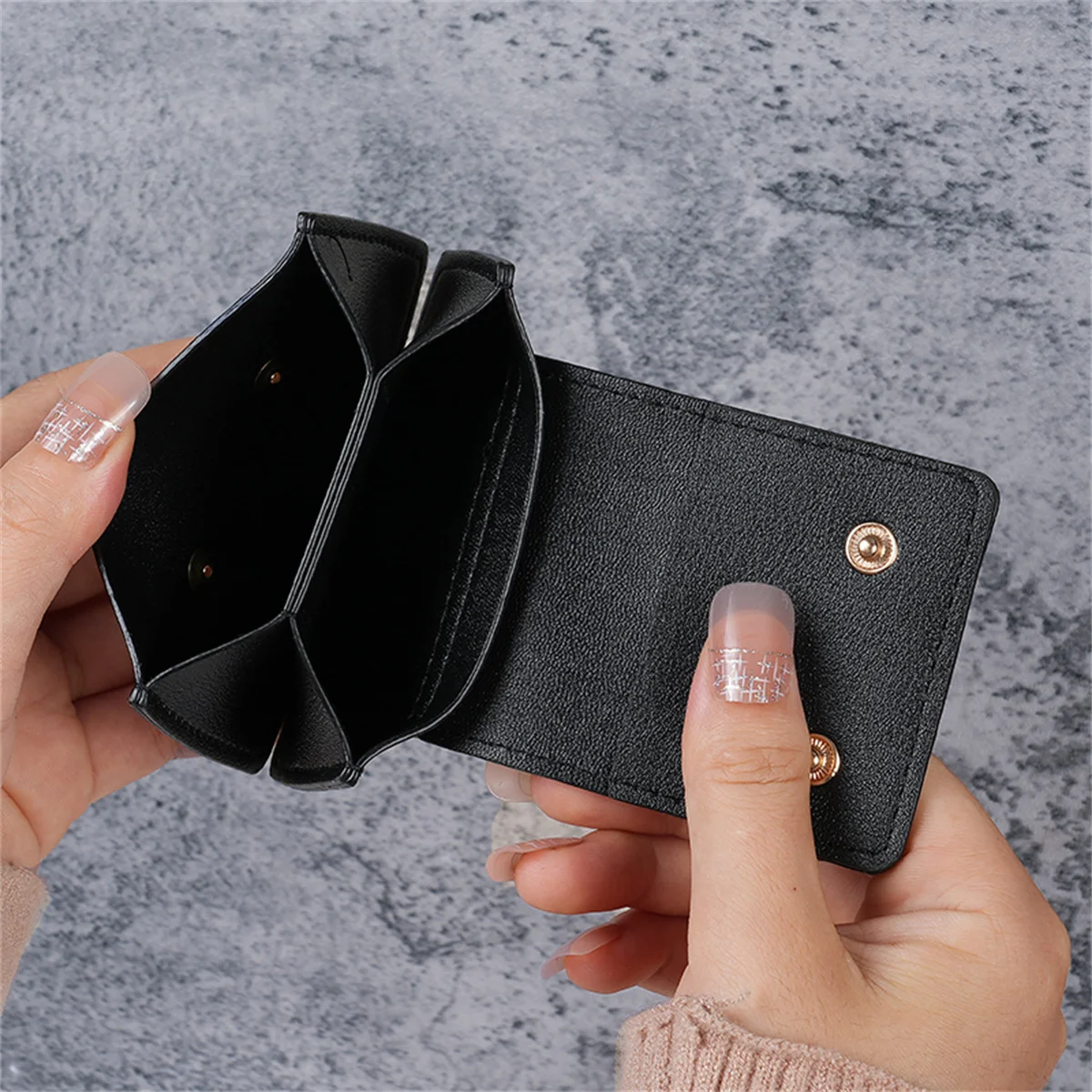 Women's small heart card bag button folding mini card sleeve