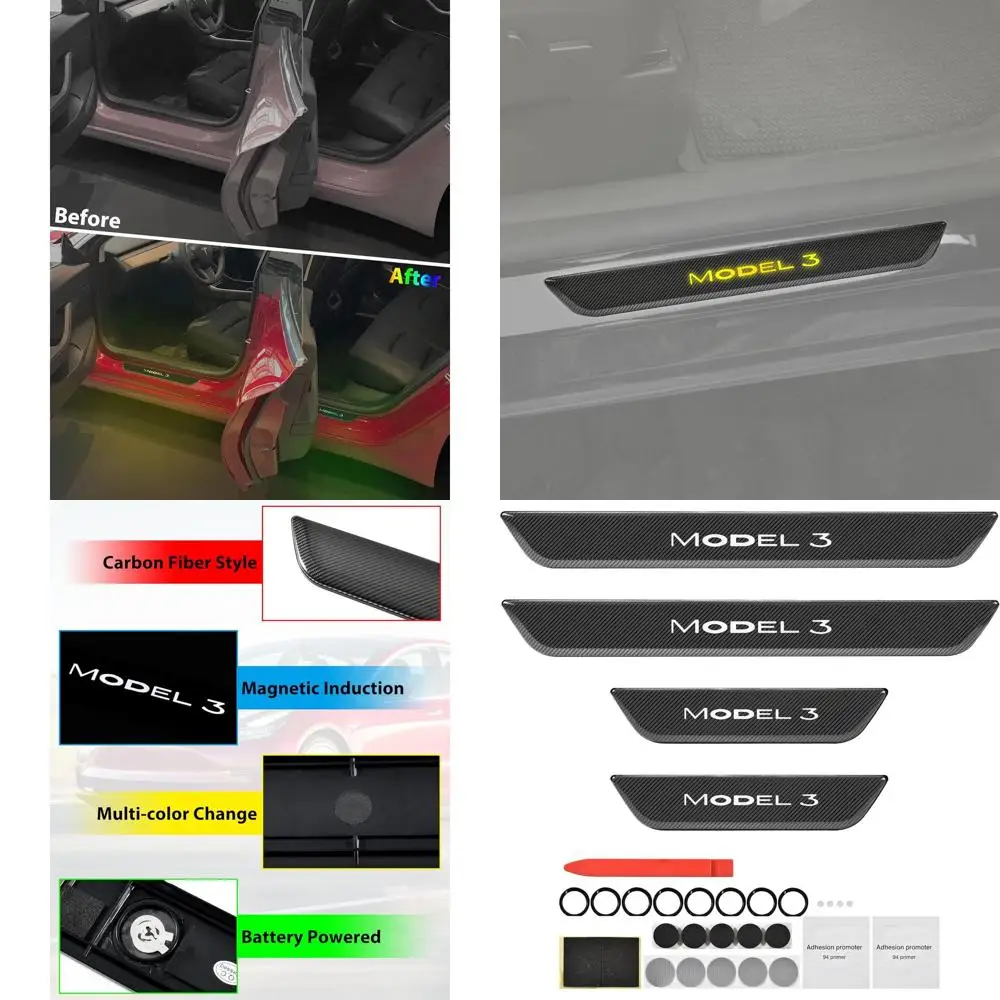 

Защитная накладка на порог со светодиодной подсветкой для модели 3, педальные дорожки, дверные фонари, люминесцентные педали, настроение на 2017-2024 гг.