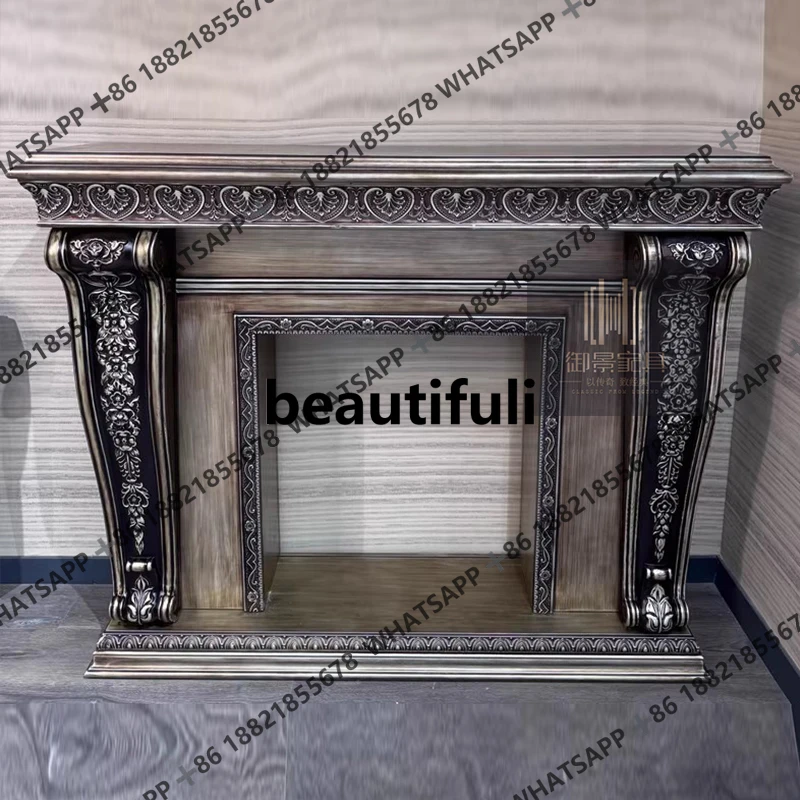 

European mantel champagne gold American solid wood stove cabinet decorative heating heating core French