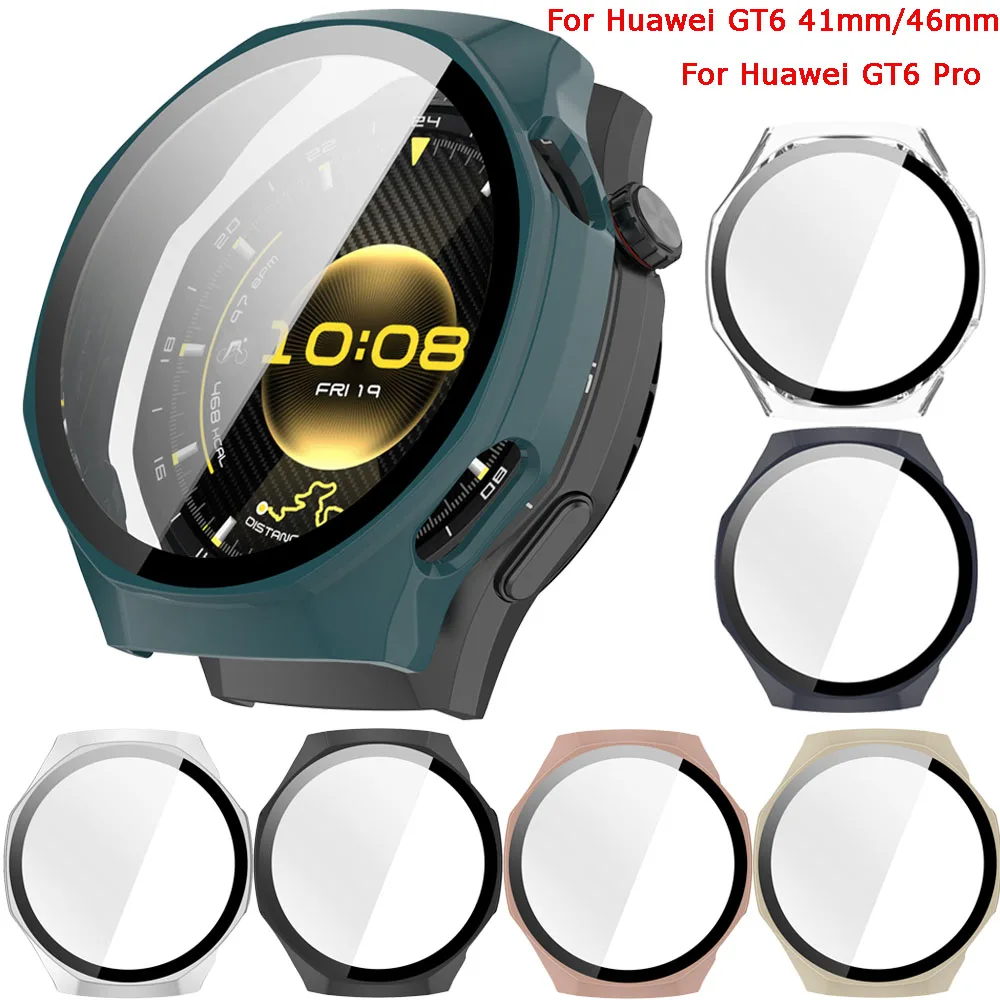 

BEHUA Tempered Glass Film with Case For Huawei Watch GT6 41mm 46mm SmartWatch All-Around Screen Protector Hard PC Bumper Cover