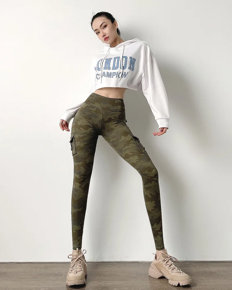 Online Celebrity Camouflage Tooling Peach Fitness Pants Female Online Celebrity Tight Hip Pants Running Yoga Pants