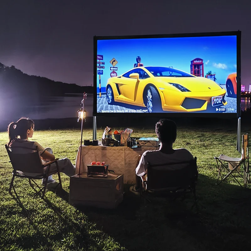 Projector Screen with Stand 120 inch 16:9 HD 4K Outdoor Projector Screen Fast Fold Front & Rear Projection for Outdoor & Indoor