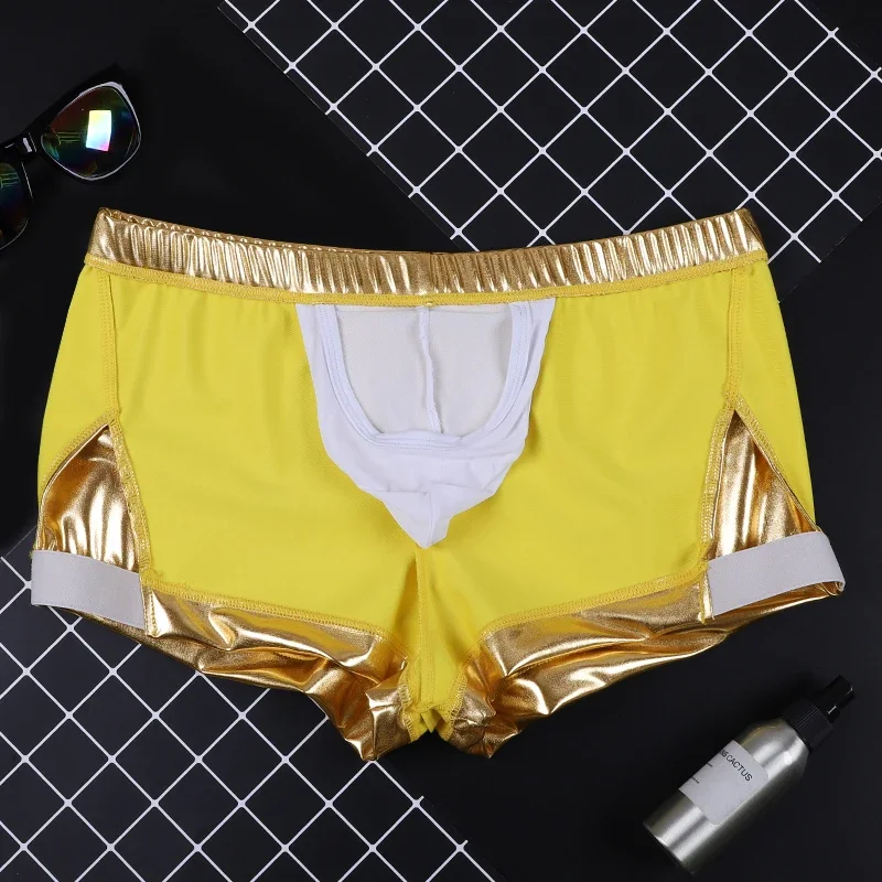 Fashion Men\'s Boxers Patent Faux Leather PU Underwear Panties Boxer Shorts Clubwear Lingerie