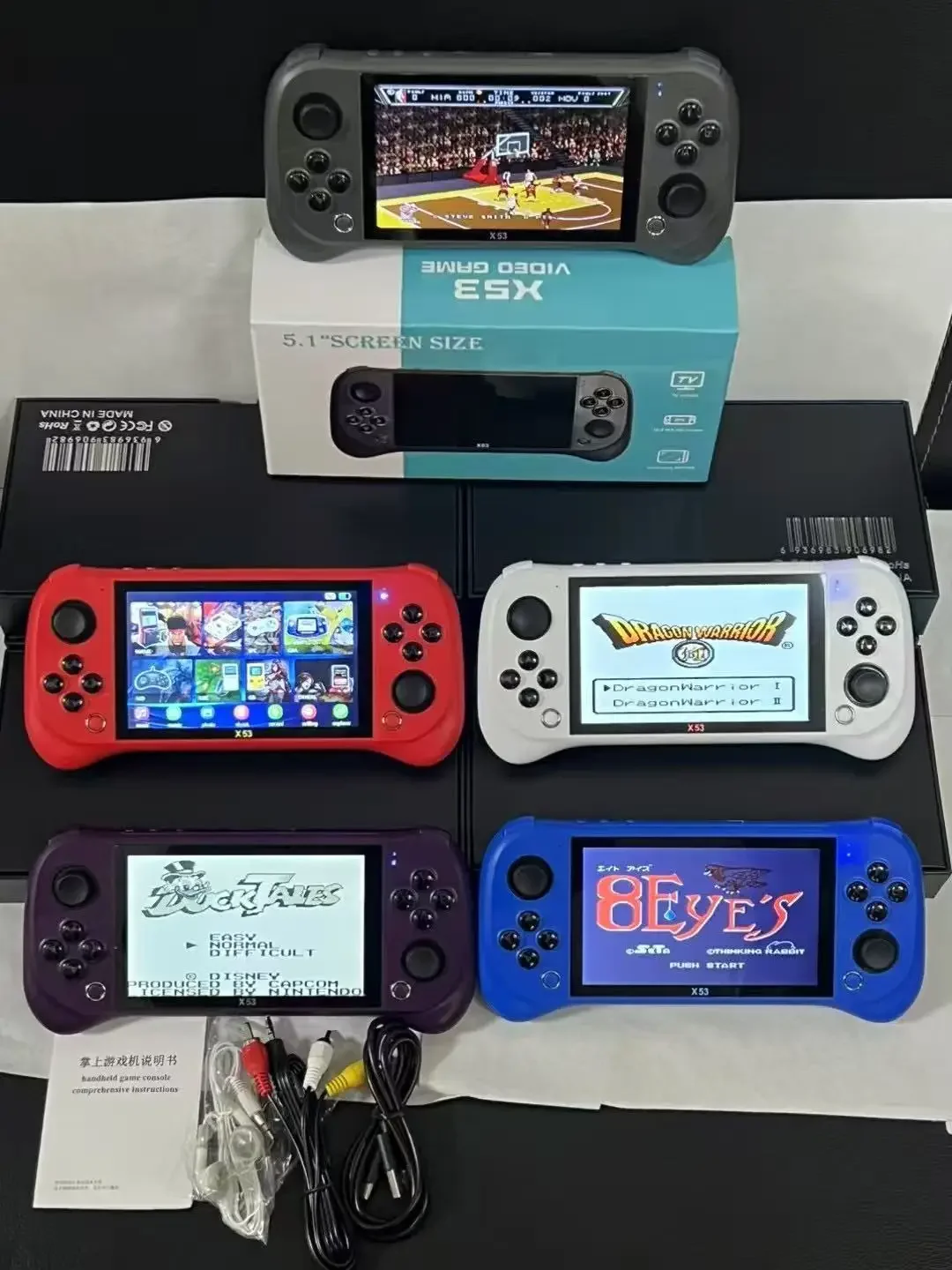 Consola de juegos para niños X53 consola de juegos portátil HD pantalla grande de 5,1 pulgadas música Retro reproducción de vídeo reloj TV leer libros electrónicos