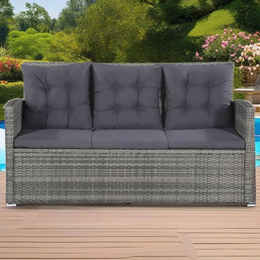 6-Piece Gray Poly Rattan Patio Lounge Set with Cushions - Outdoor Furniture Ensemble