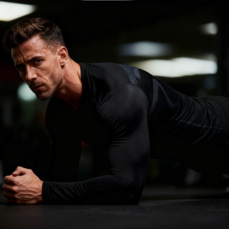 Winter Compression Running Sets Men Long Sleeve Shirt Basketball Fitness Gym Clothing Male Workout Muscle Top Tracksuit Fleece image 3