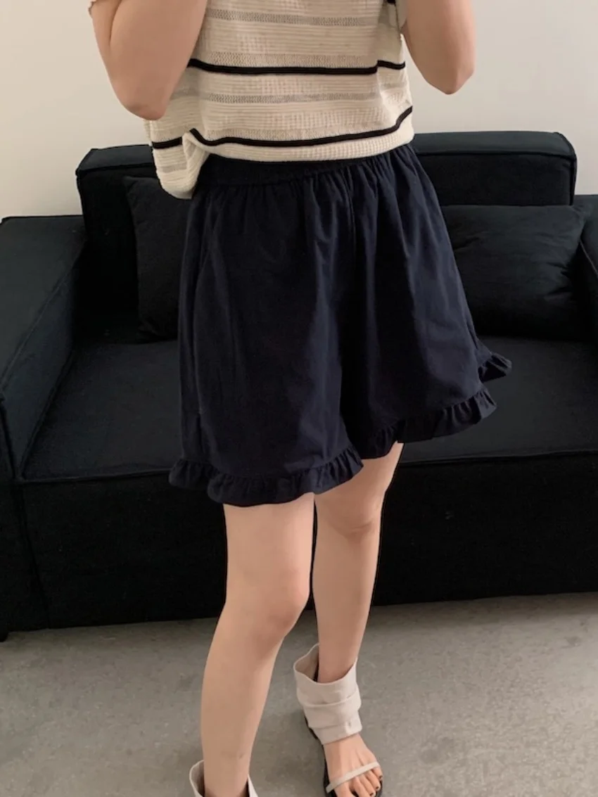 Estrangeiro kitty shorts confortáveis femininos algodão chique casual novo verão babados doce todos os jogos moda cintura alta streetwear diariamente