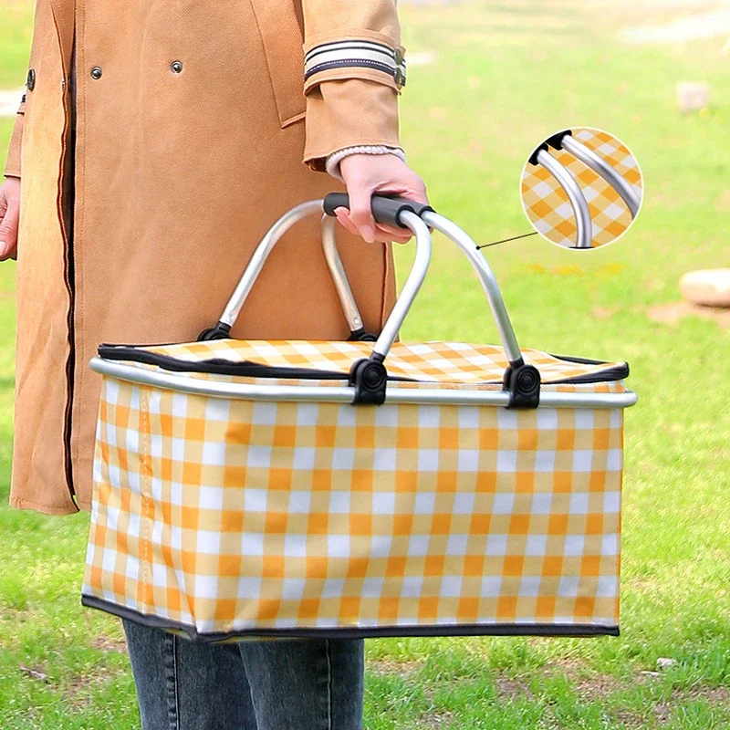 

New Folding Basket Picnic Basket Outdoor Handheld Insulation Box Household Supermarket Shopping Storage