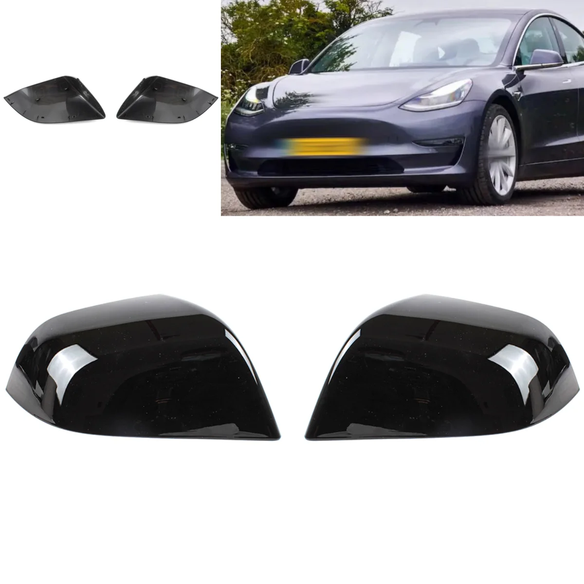 1 Pair black painted Rear Mirror Housing Cover Cap for Tesla Model 3 2017 2018 2019 2020 car accessories