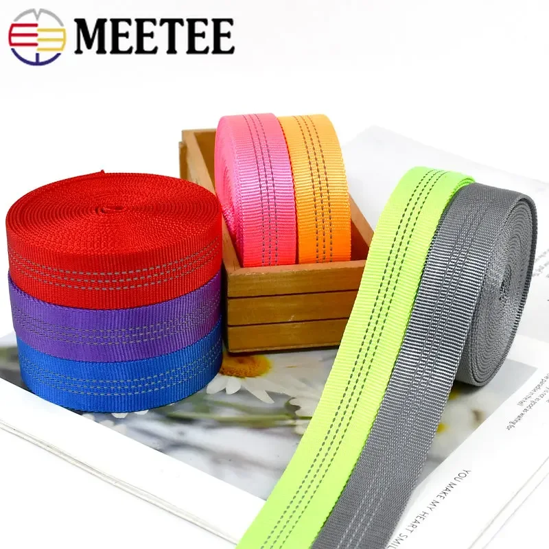 2/4/10M 25mm Reflective Tubular Webbing Tape Double-layer Ribbon For Bag Belt Backpack Strap Bias Binding DIY Sewing Accessories