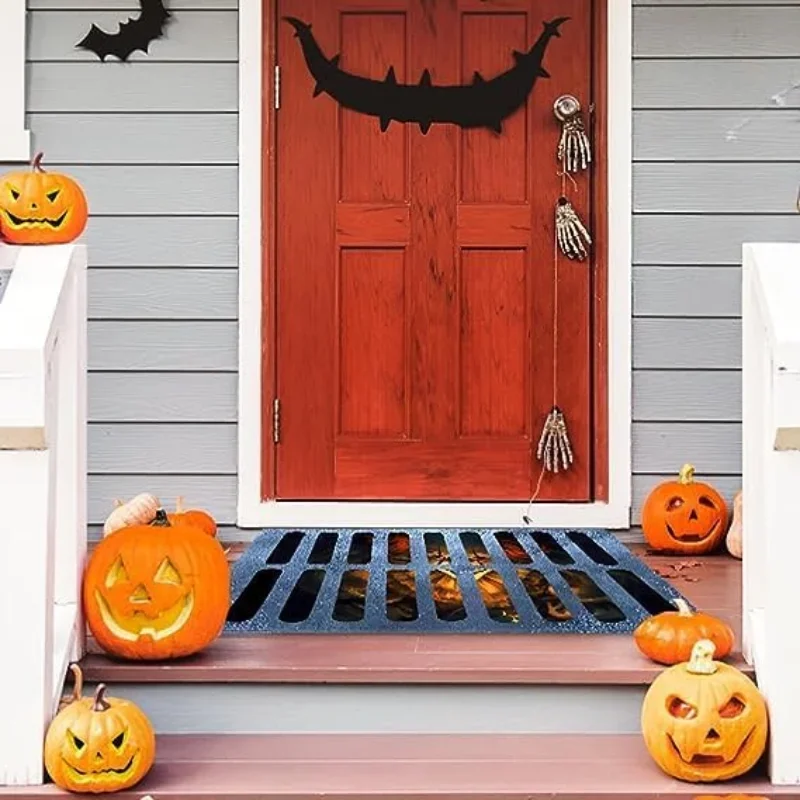 Halloween 3D Manhole Cover Horror Mat Halloween Carpet Clown Trap Vision Doormat Kitchen Bathroom Bedroom Decorative Floor Mats
