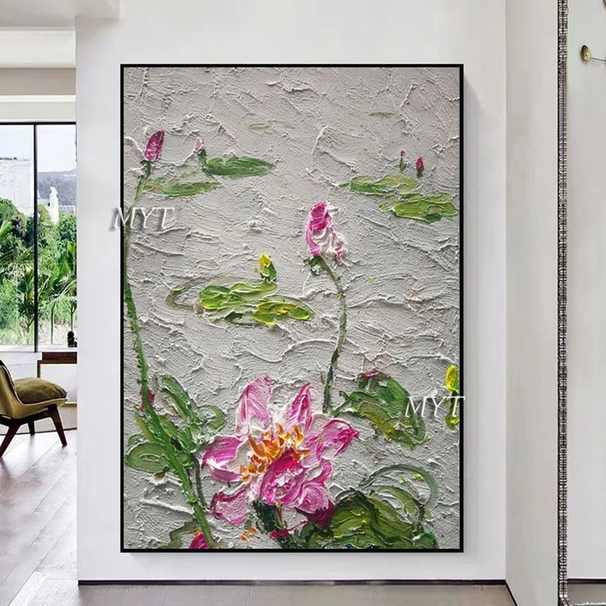 

Thick Acrylic Textured Wall Canvas Art Picture Unframed New Design Beautiful Lotus Pond Abstract Knife Oil Painting Artwork