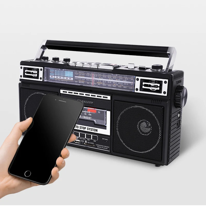 Retro Radio Speaker Portable Tape Player Multifunctional Stereo SW/AM/FM Bluetooth Radio Supports USB/SD Card Headphone Input