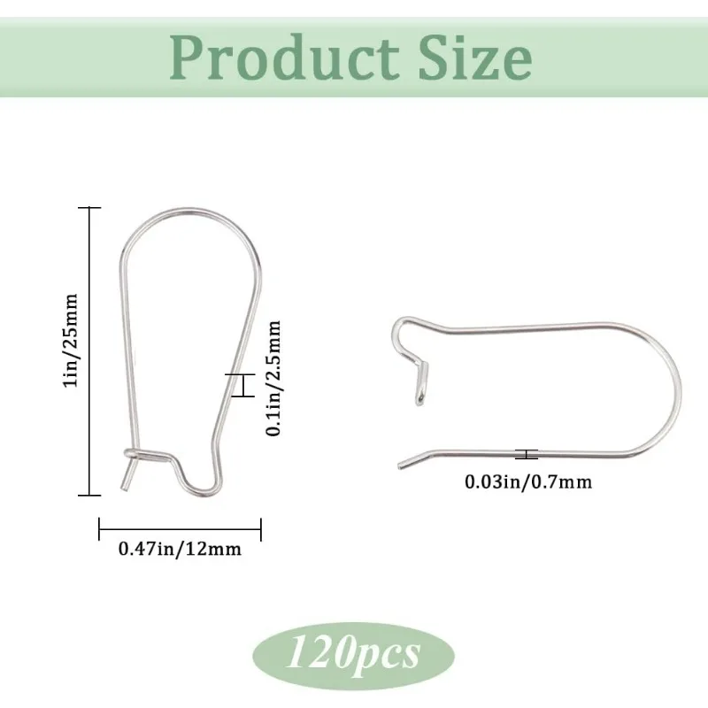 120Pcs Kidney Wire Earring Hooks Silver Ear Wires Stainless Steel Drop Long U Shaped Hoop Earwires Teardrop Dangle Earring