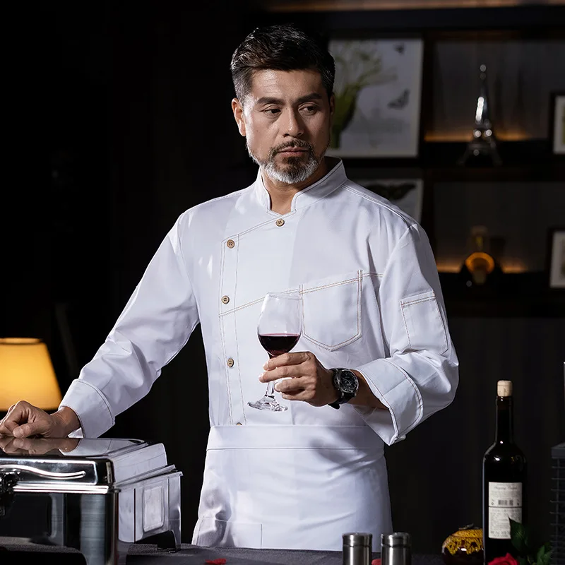 Roupas de trabalho do chef manga longa outono inverno restaurante cozinha ocidental cozinha catering cantina cozimento bolo pão pano