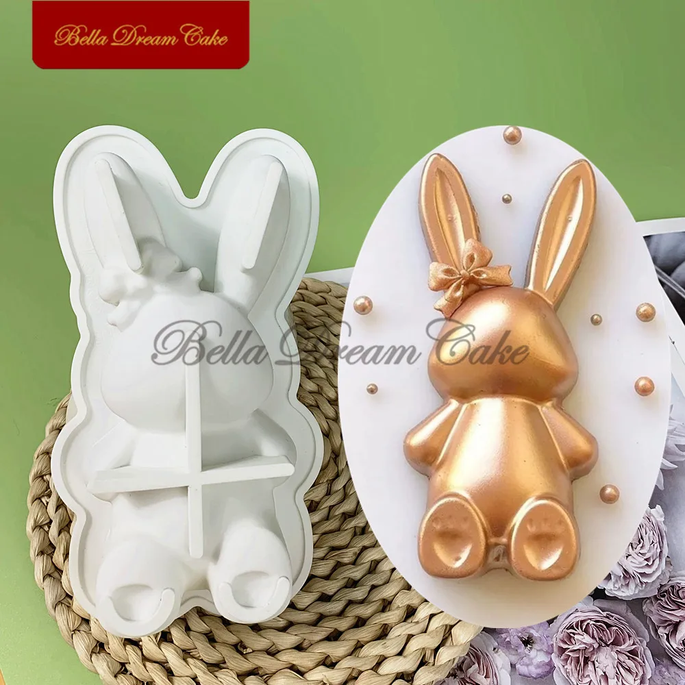 

3D Easter Bow Bunny Design Chocolate Silicone Mold DIY Creative Rabbit Breakable Mousse Cake Mould Cake Decorating Tool Bakeware