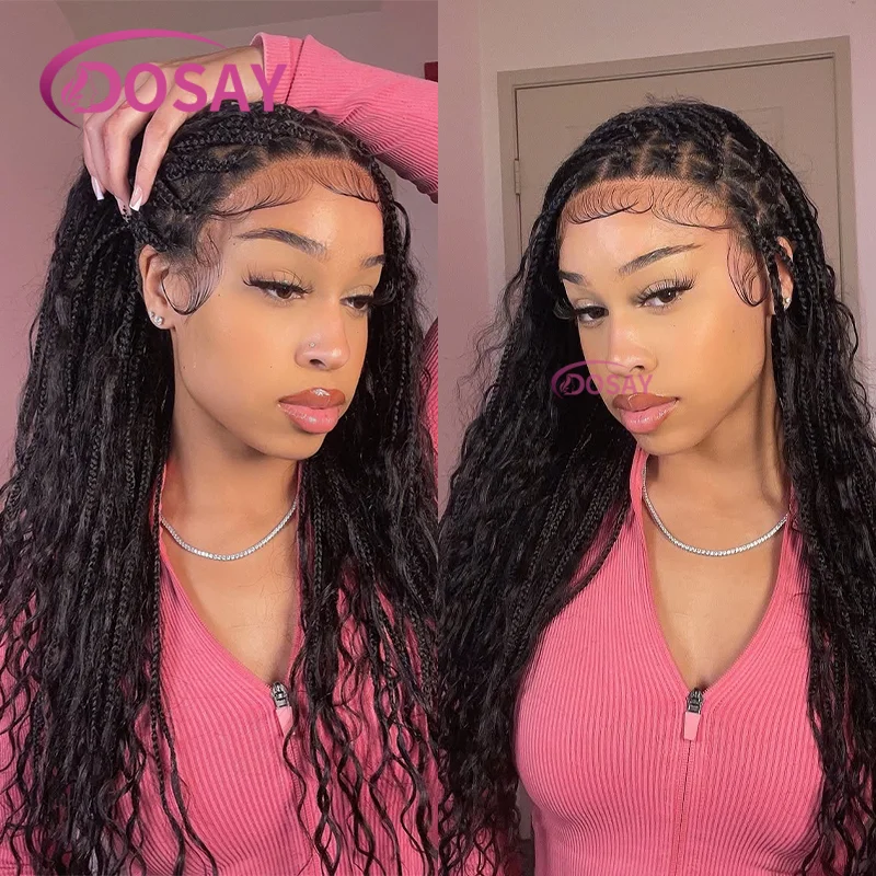 

32 "Богемные плетеные парики без узлов с детскими волосами, синтетические парики для чернокожих женщин, парик с косой богини, синтетические парики с косой в стиле бохо