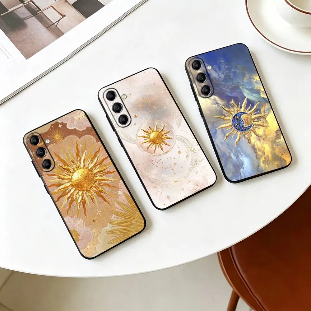 Retro Tarot Sun Moon Stars Phone Case Black Silicone Soft For Samsung Galaxy A73,A72,A71,A70,A53,A52,A51